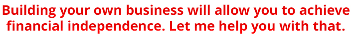 Building your own business will allow you to achieve financial independence. Let me help you with that.